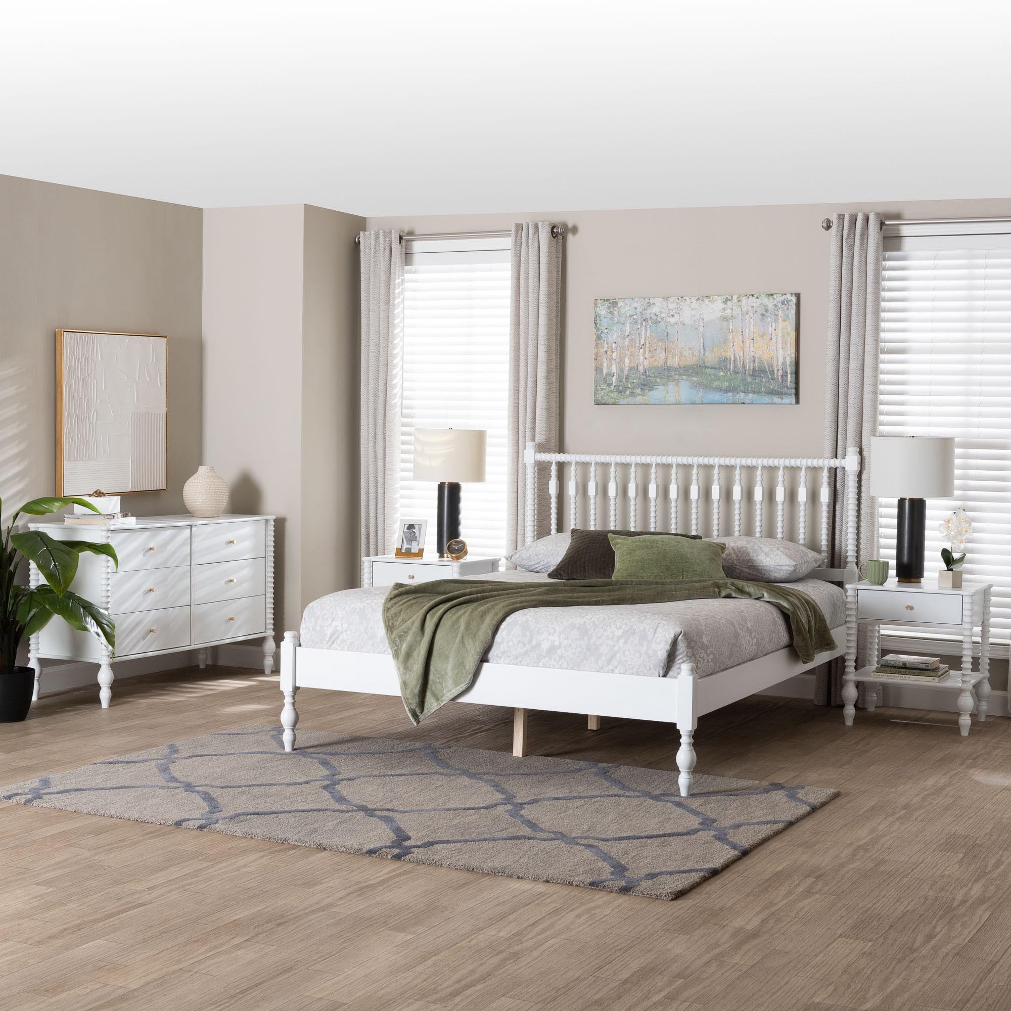 Baxton Studio Denita Farmhouse Bedroom Set, Queen, 4-Piece, White