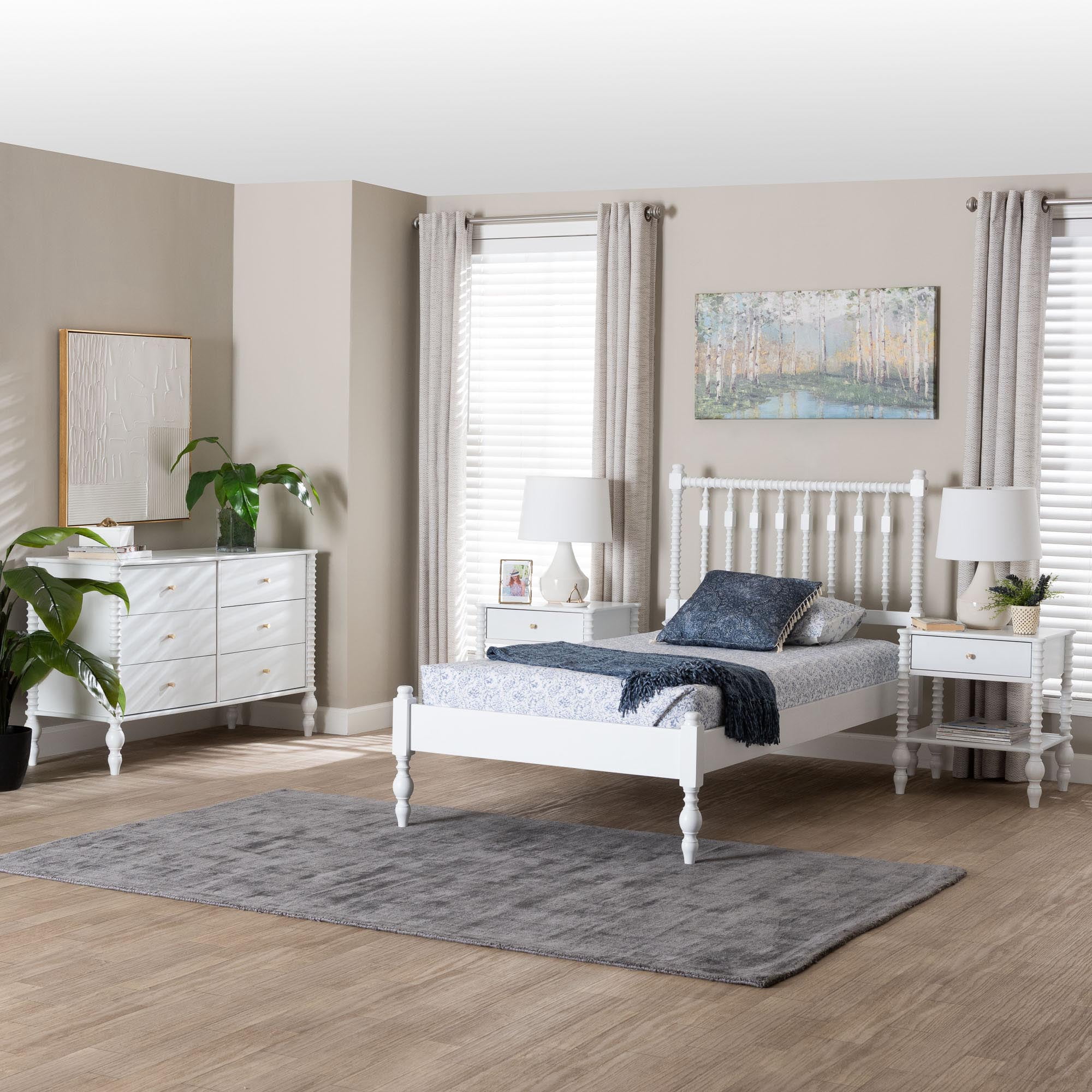 Baxton Studio Denita Farmhouse Bedroom Set, Twin, 4-Piece, White