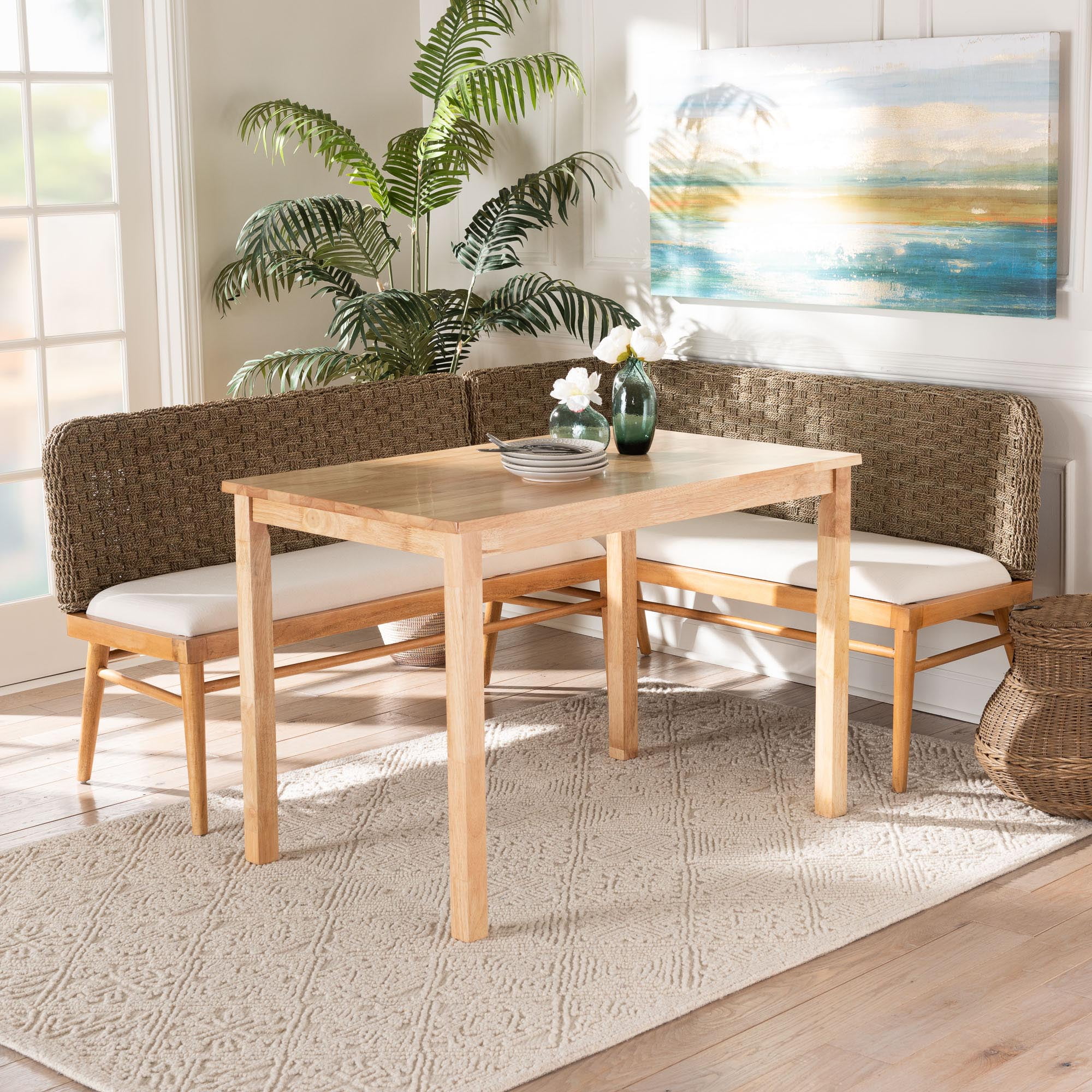 Baxton Studio Denver Boho Dining Nook Set 3 Piece Brown Walmart