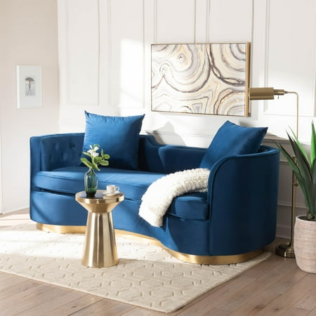 Baxton Studio Deserae Glamour Sofa, Velvet Fabric, Gold