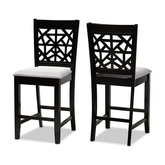 Baxton Studio Devon Modern and Contemporary Grey Fabric Upholstered and Espresso Brown Finished Wood 2-Piece Counter Height Pub Chair Set