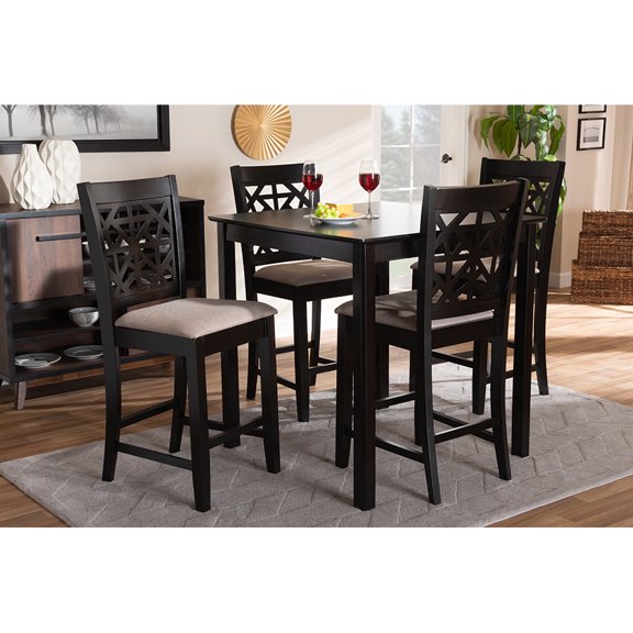 Baxton Studio Devon Modern and Contemporary Sand Fabric Upholstered and Espresso Brown Finished Wood 5-Piece Pub Dining