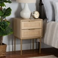 thumbnail image 1 of Baxton Studio Dewitt Japandi Light Brown Finished Wood and Gold Metal 2-Drawer End Table, 1 of 10
