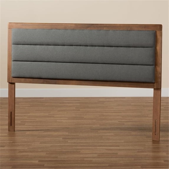 Baxton Studio Dexter Modern and Contemporary Dark Grey Fabric Upholstered and Walnut Brown Finished Wood Queen Size Headboard