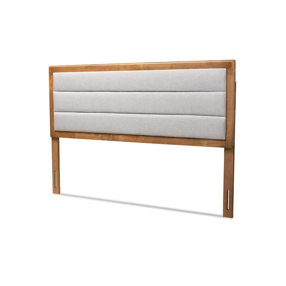 Baxton Studio Dexter Modern and Contemporary Light Grey Fabric Upholstered and Walnut Brown Finished Wood Full Size Headboard