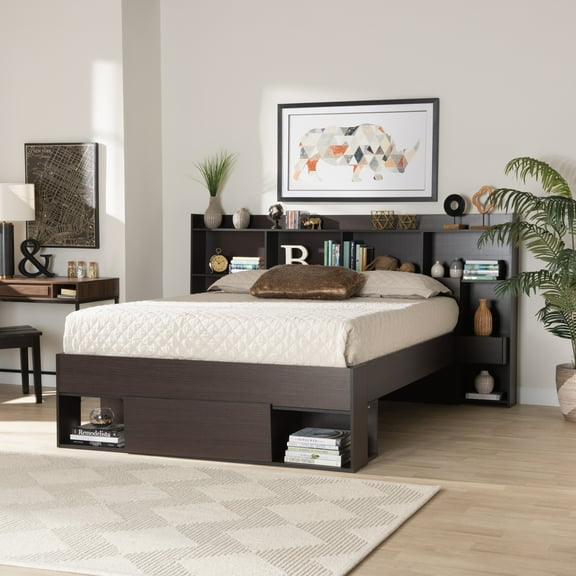 Baxton Studio Dexton Modern and Contemporary Dark Brown Finished Wood Queen Size Platform Storage Bed