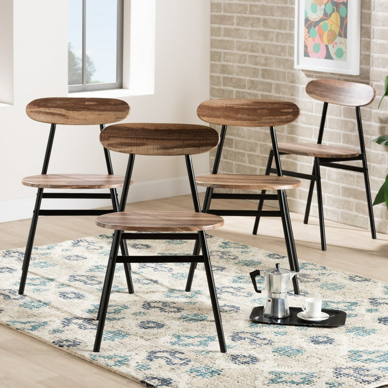 Baxton Studio Dining Chair Set of 4 Black and Walnut Brown