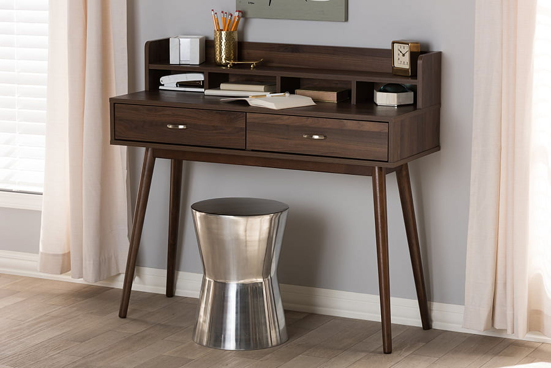 Disa Walnut Brown Mid-Century Modern 2-Drawer Desk