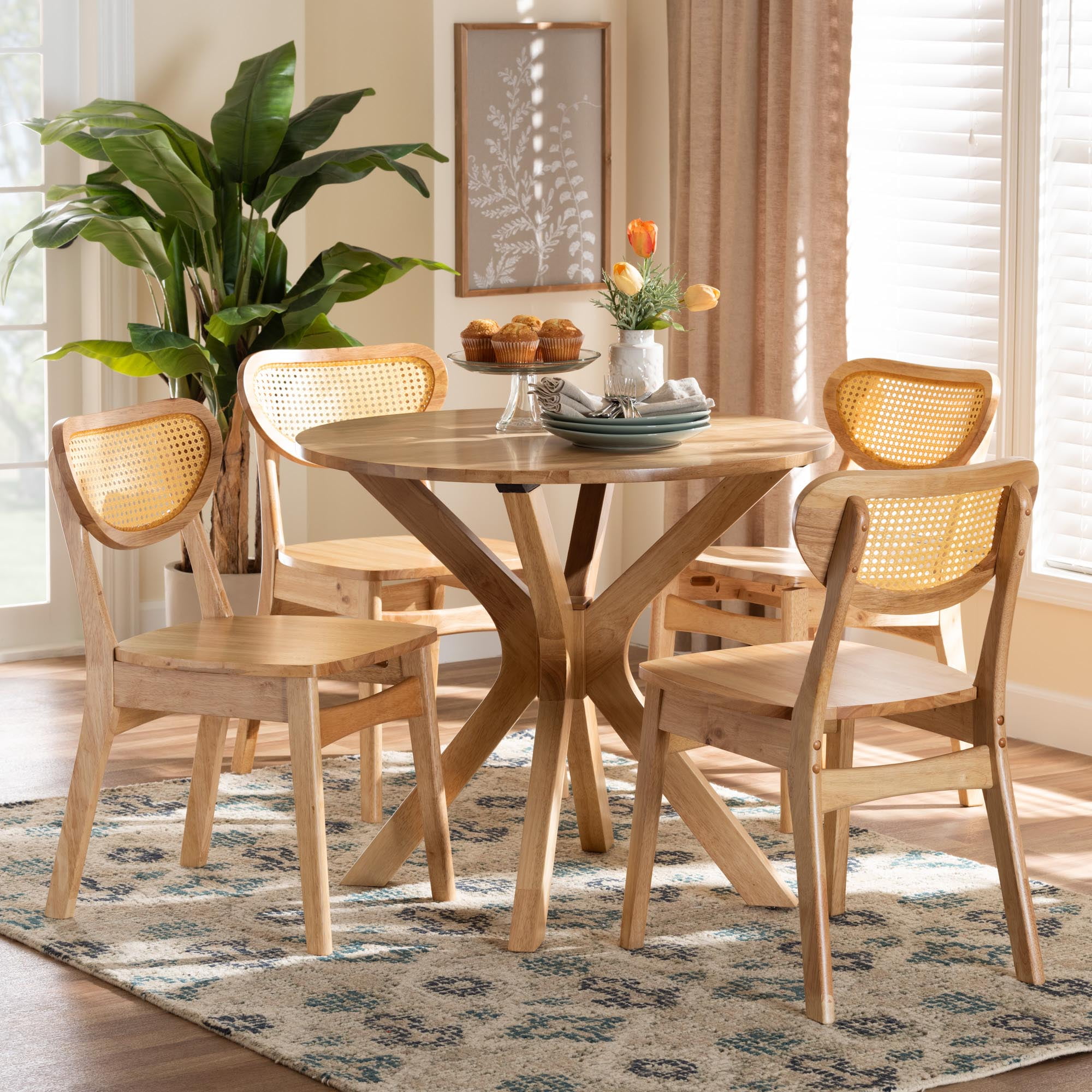 Baxton Studio Donato Mid-Century Dining Set, 5-Piece, Oak Brown