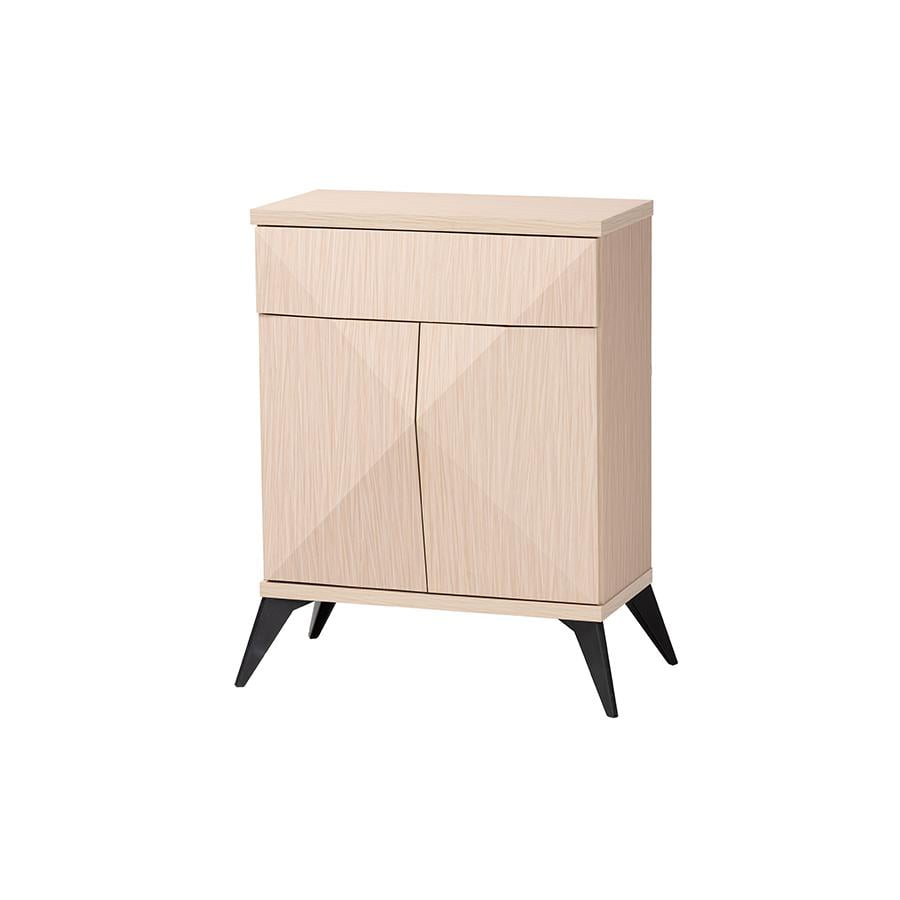 Light Brown and Black Wood 2-Door Mid-Century Sideboard Buffet