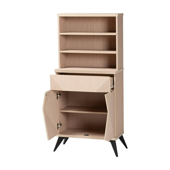 Baxton Studio Draper Mid-Century Modern Two-Tone Light Brown and Black Wood Kitchen Cabinet