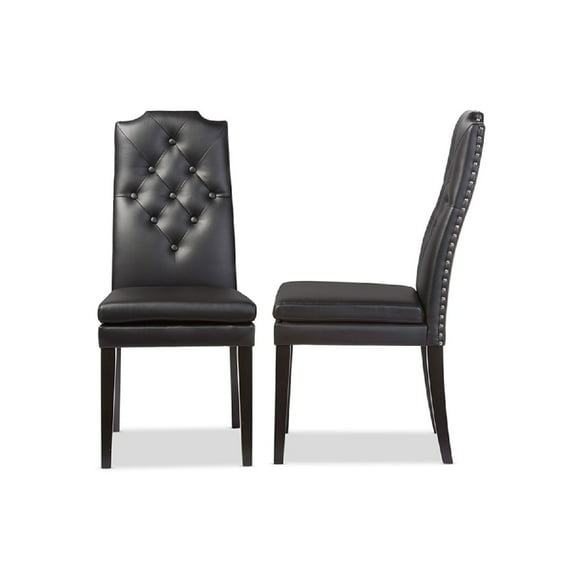 Baxton Studio Dylin Modern and Contemporary Black Faux Leather Button-Tufted Nail heads Trim Dining Chair (Set of 2)