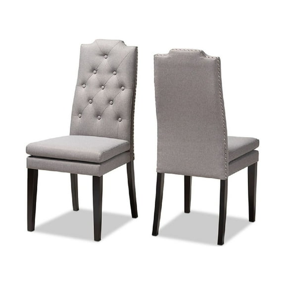 Baxton Studio Dylin Modern and ContemporaryGray Fabric Upholstered Button Tufted Wood Dining Chair Set of 2
