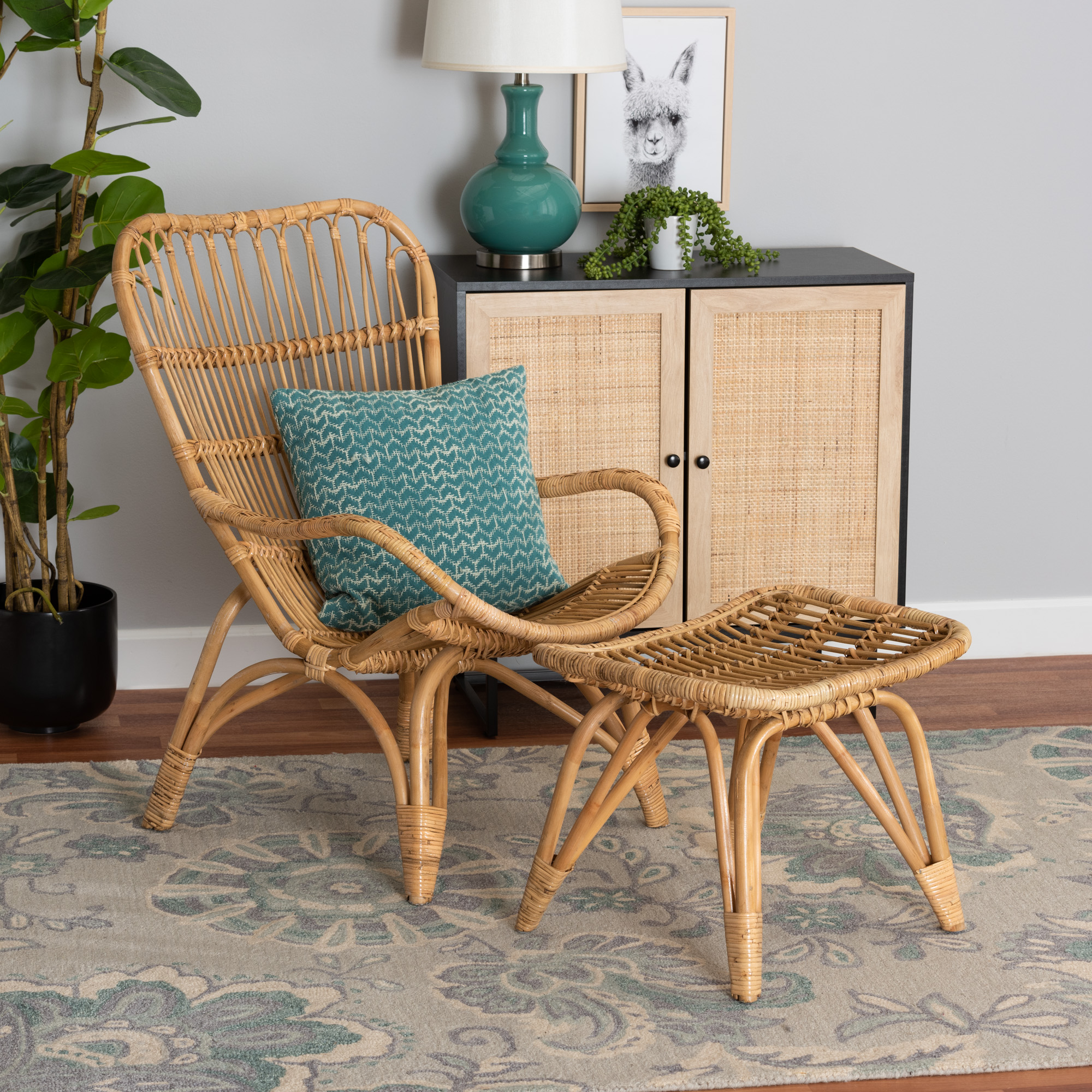 Baxton Studio Earvin Rattan BOHO Living Room Sets, 2-Piece, Natural Brown