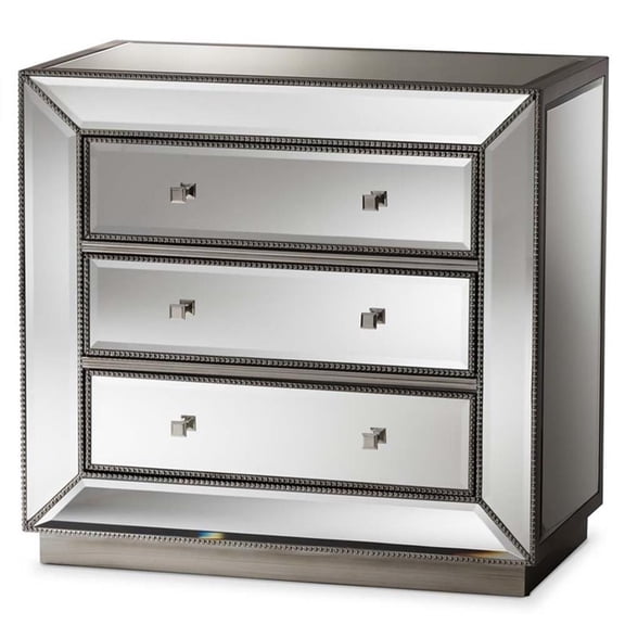 Baxton Studio Edeline Hollywood Regency Glamour Style Mirrored 3-Drawer Cabinet