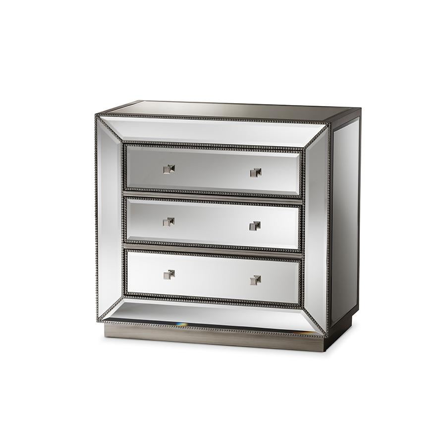 Baxton Studio Edeline Hollywood Regency Glamour Style Mirrored 3-Drawer Chest Baxton Studio Edeline Hollywood Regency Glamour Style Mirrored 3-Drawer Chest