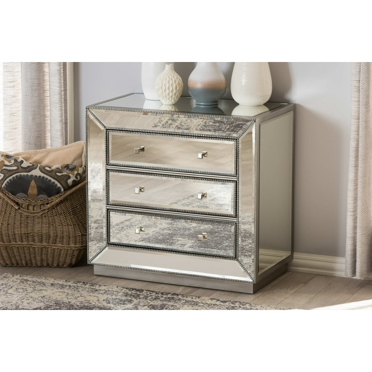 Baxton Studio Edeline Hollywood Regency Glamour Style Mirrored 3-Drawer Chest Baxton Studio Edeline Hollywood Regency Glamour Style Mirrored 3-Drawer Chest