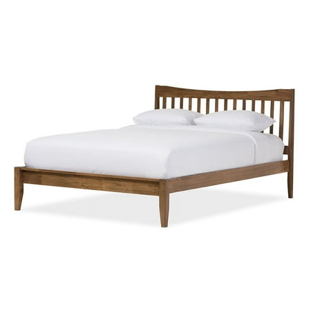 Baxton Studio Edeline Mid-Century Modern Solid Walnut Wood Curvaceous Slatted Platform Bed, King