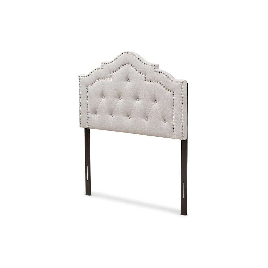 Greyish Beige Tufted Upholstered Twin Headboard with Nailhead Trim