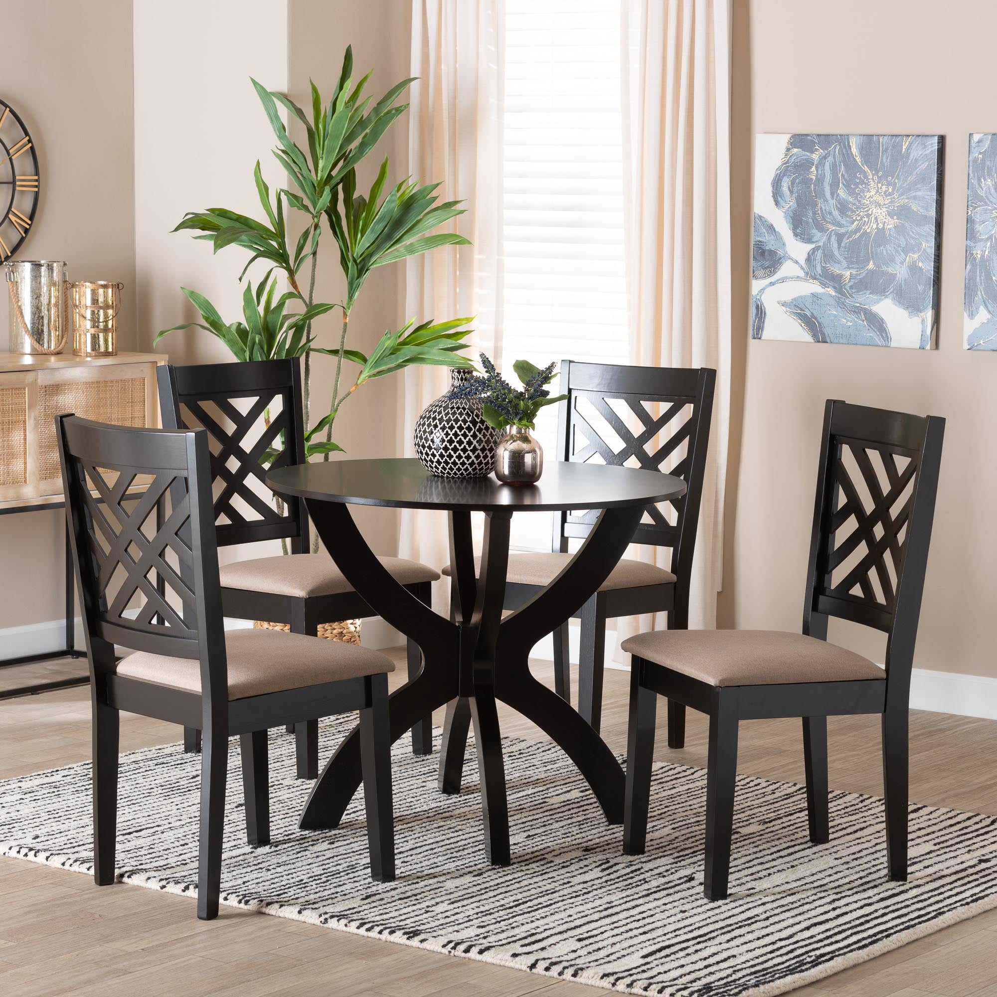 Baxton Studio Edona Modern Dining Set, 5-Piece, Dark Brown