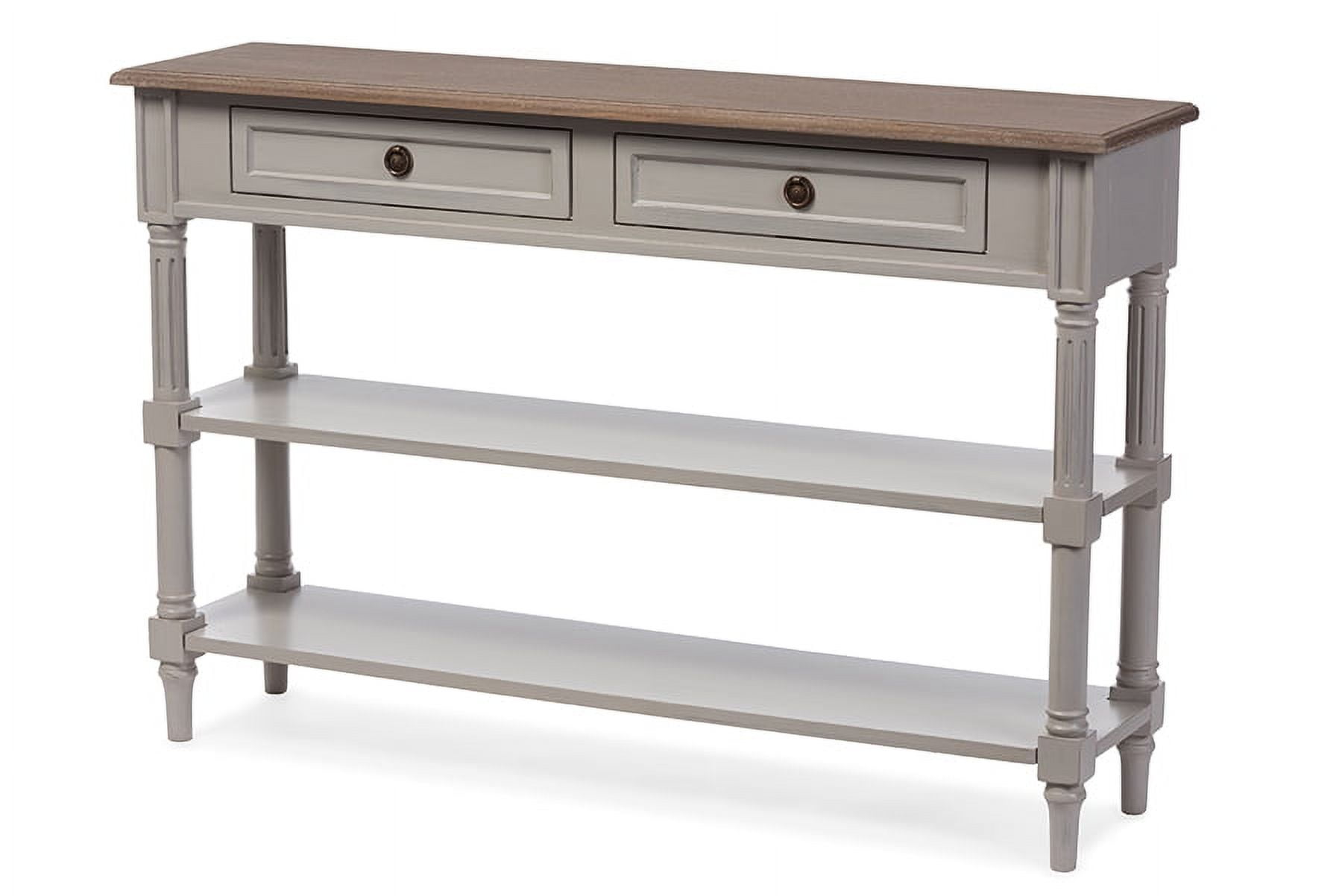 Edouard Two-Tone Rustic Oak and Light Grey Console Table with Storage
