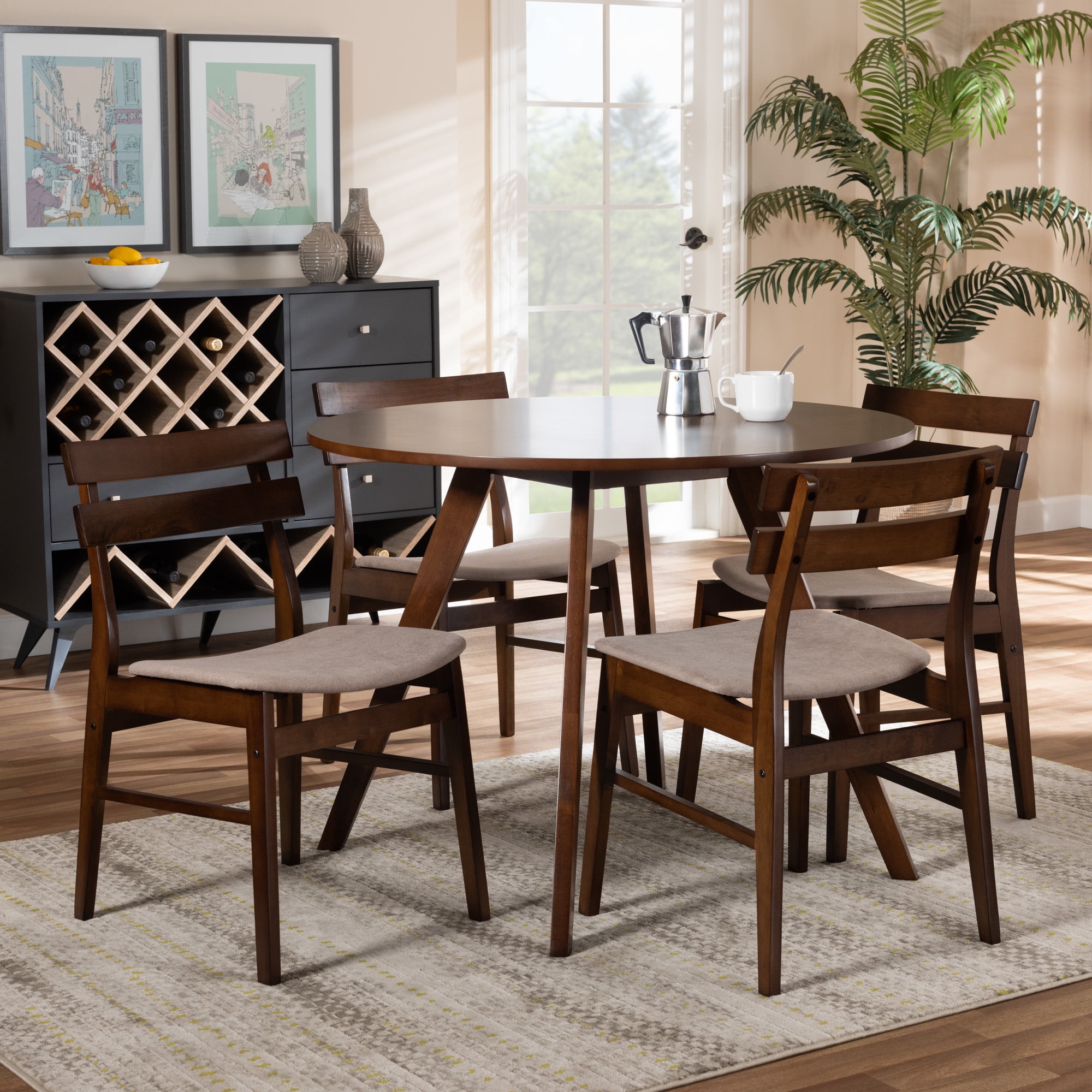 Baxton Studio Eiko Mid-Century Dining Set, 5-Piece, Walnut