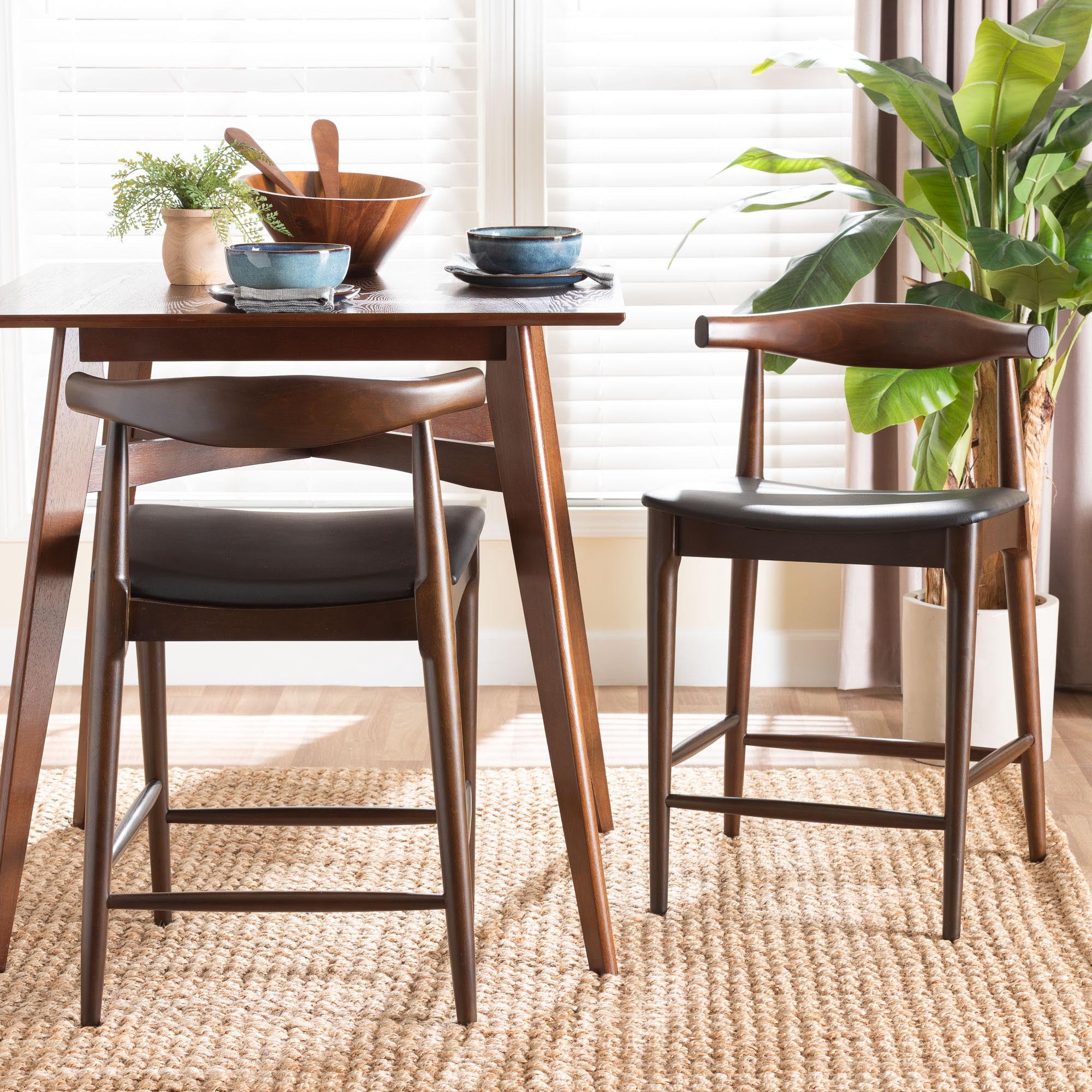 Baxton Studio Eira Mid-Century Counter Stool, Set of 2, Counter Height, Black