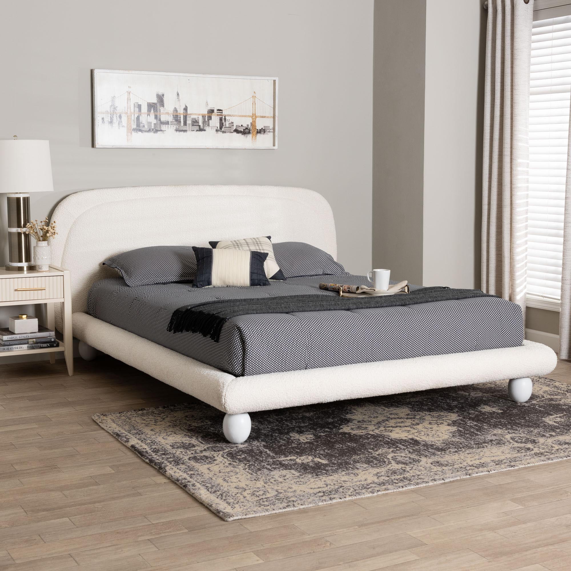 Baxton Studio Eladio Modern Luxe Platform Bed, Queen, White