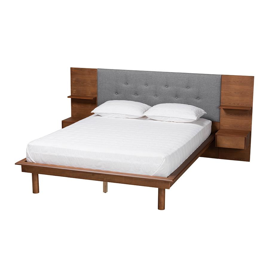 Eliana Gray and Walnut King Upholstered Platform Bed with Storage