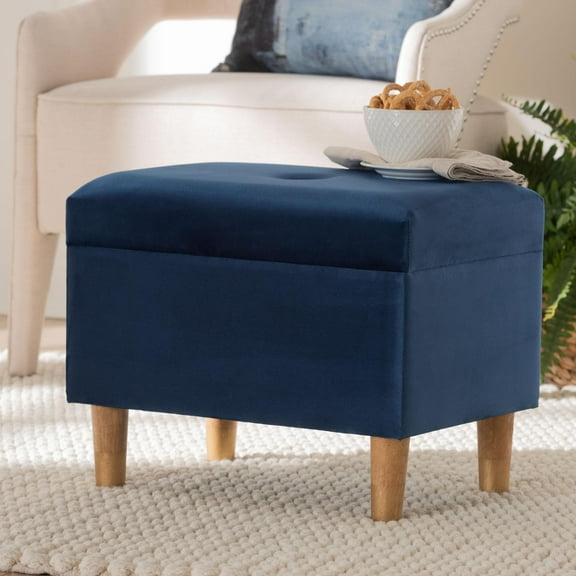 Baxton Studio Elias Modern Ottoman, Navy Blue