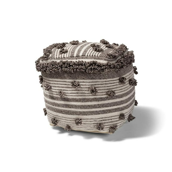 Baxton Studio Eligah Ivory and Brown Handwoven Wool Pouf Ottoman