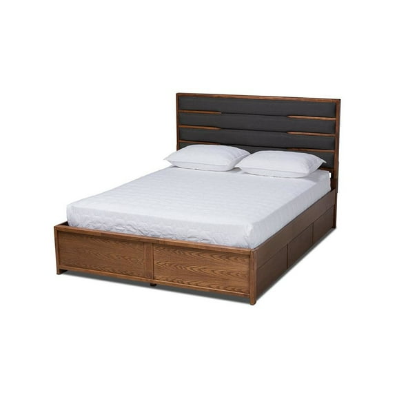 Baxton Studio Walnut Finished Wood Queen Size Platform Storage Bed with Six Drawers