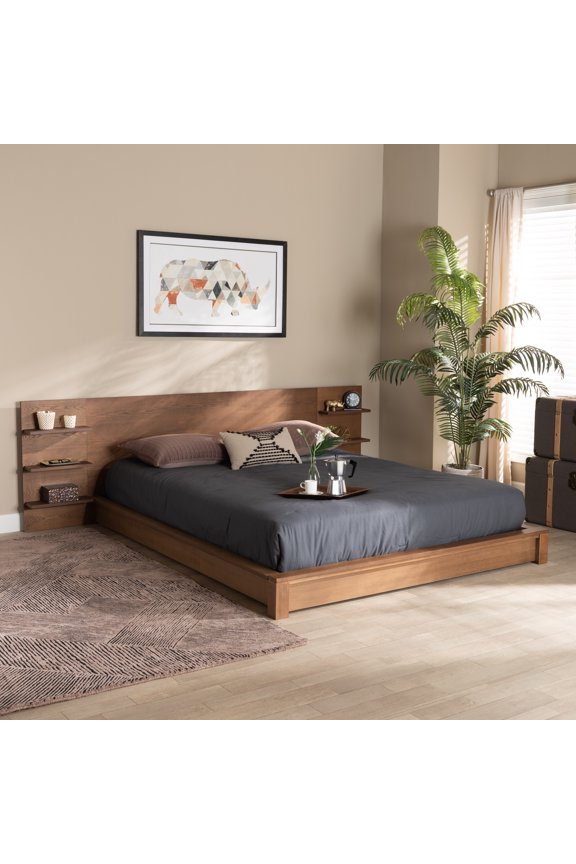 Elina Contemporary/Modern Engineered Wood Storage Platform Bed, Queen, Walnut Brown