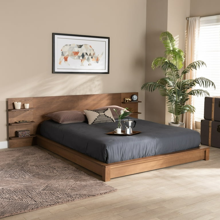 Baxton Studio Elina Modern and Contemporary Walnut Brown Finished Wood King Size Platform Storage Bed with Shelves Baxton Studio Elina Modern and Contemporary Walnut Brown Finished Wood King Size Platform Storage Bed with Shelves