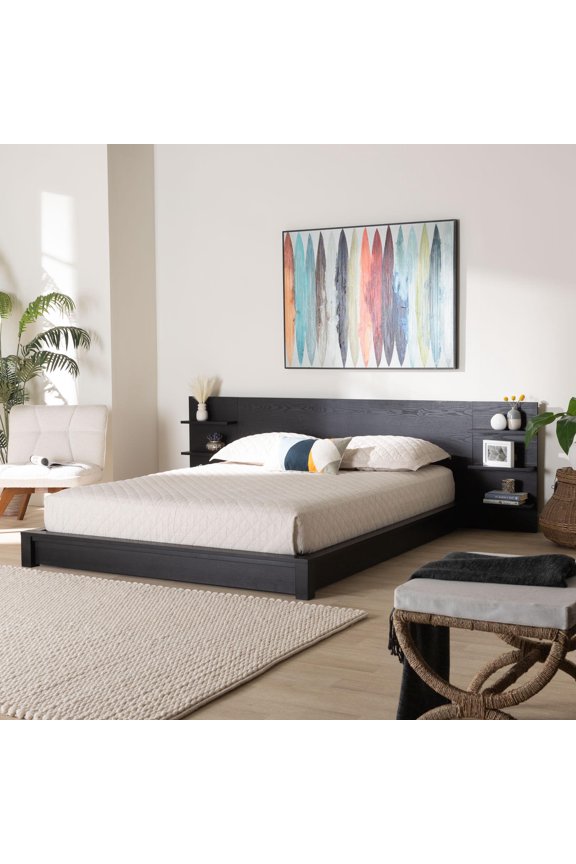 Elina Modern Platform Bed, Queen, Ebony Black