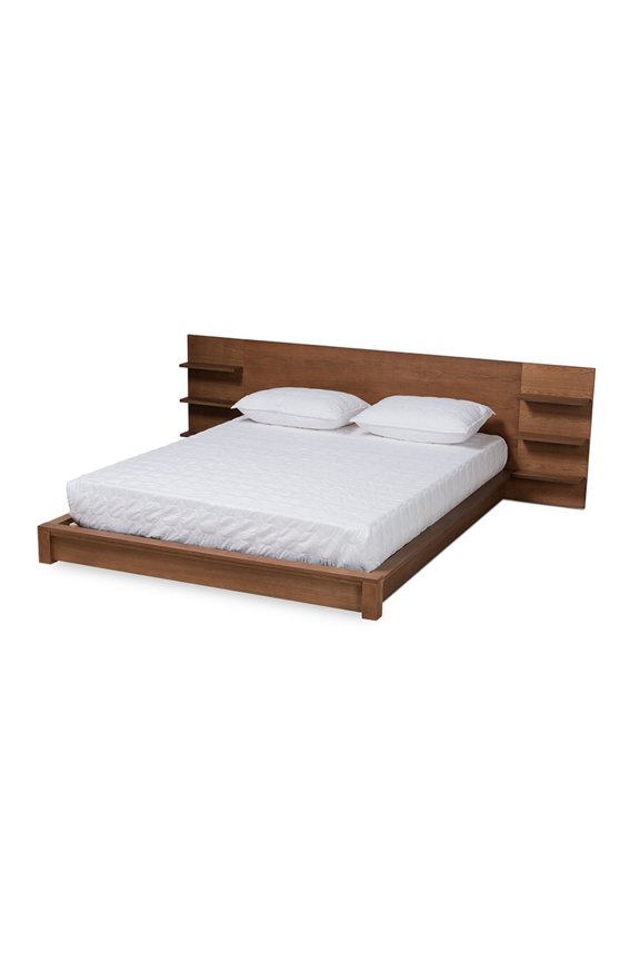 Elina Queen Size Contemporary Wood Platform Bed with Storage, Walnut Brown