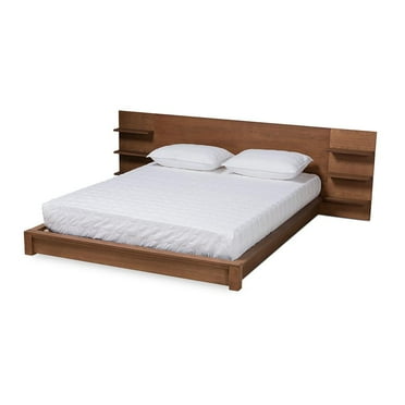 Baxton Studio Elina Walnut Brown Finished Wood King Size Bed with Shelves