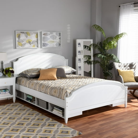 Baxton Studio Elise Classic and Traditional Transitional White Finished Wood Full Size Storage Platform Bed