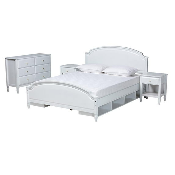 Baxton Studio Elise Classic and Transitional White Finished Wood Full Size 4-Piece Bedroom Set