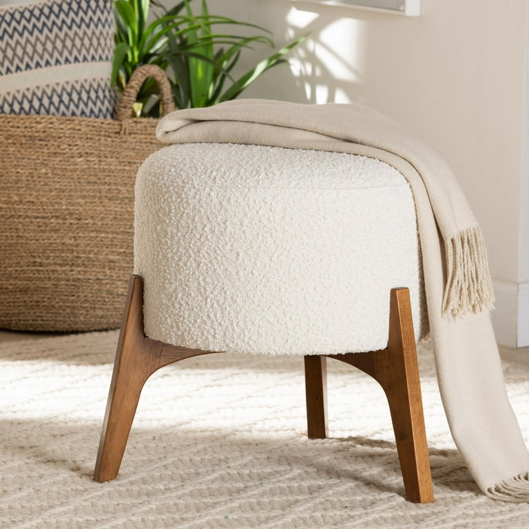 Baxton Studio Elkie Japandi Cream Boucle Fabric and Walnut