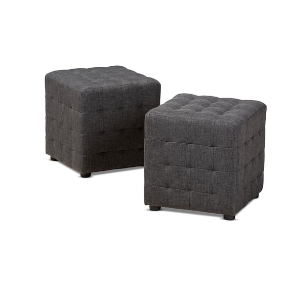 Baxton Studio Elladio Modern and Contemporary Dark Grey Fabric Upholstered Tufted Cube Ottoman Set
