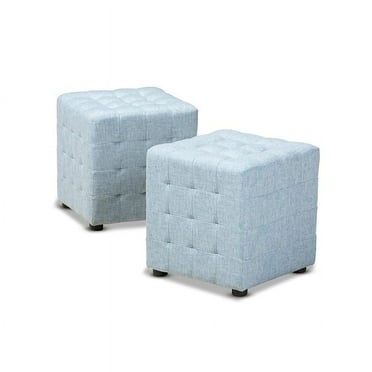 Baxton Studio Elladio Modern and Contemporary Light Blue Fabric Upholstered Tufted Cube Ottoman Set of 2