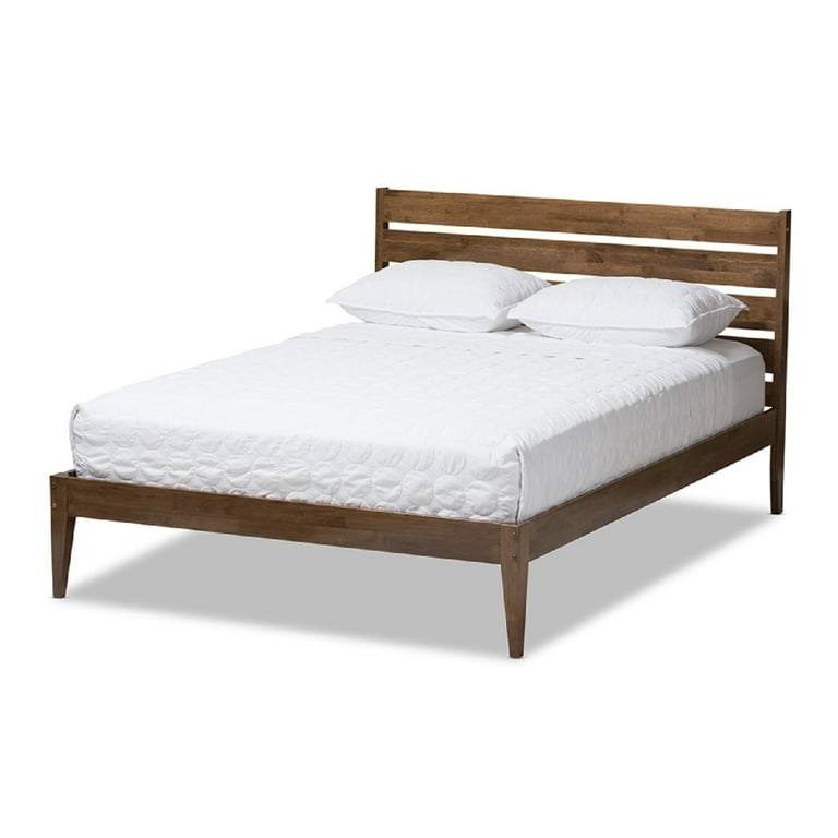 Baxton Studio Elmdon Mid-Century Modern Solid Walnut Wood Slatted Headboard Style Queen Size Platform Bed Baxton Studio Elmdon Mid-Century Modern Solid Walnut Wood Slatted Headboard Style Queen Size Platform Bed