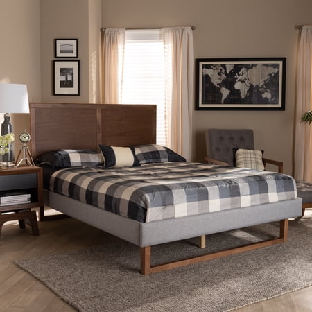 Baxton Studio Eloise King Size Light Gray Upholstered Wood Platform Bed