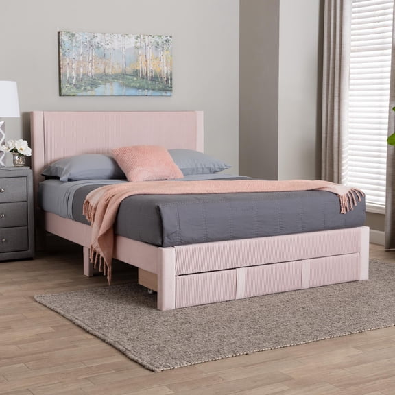 Baxton Studio Elora Modern Storage Bed, Queen, Light Pink