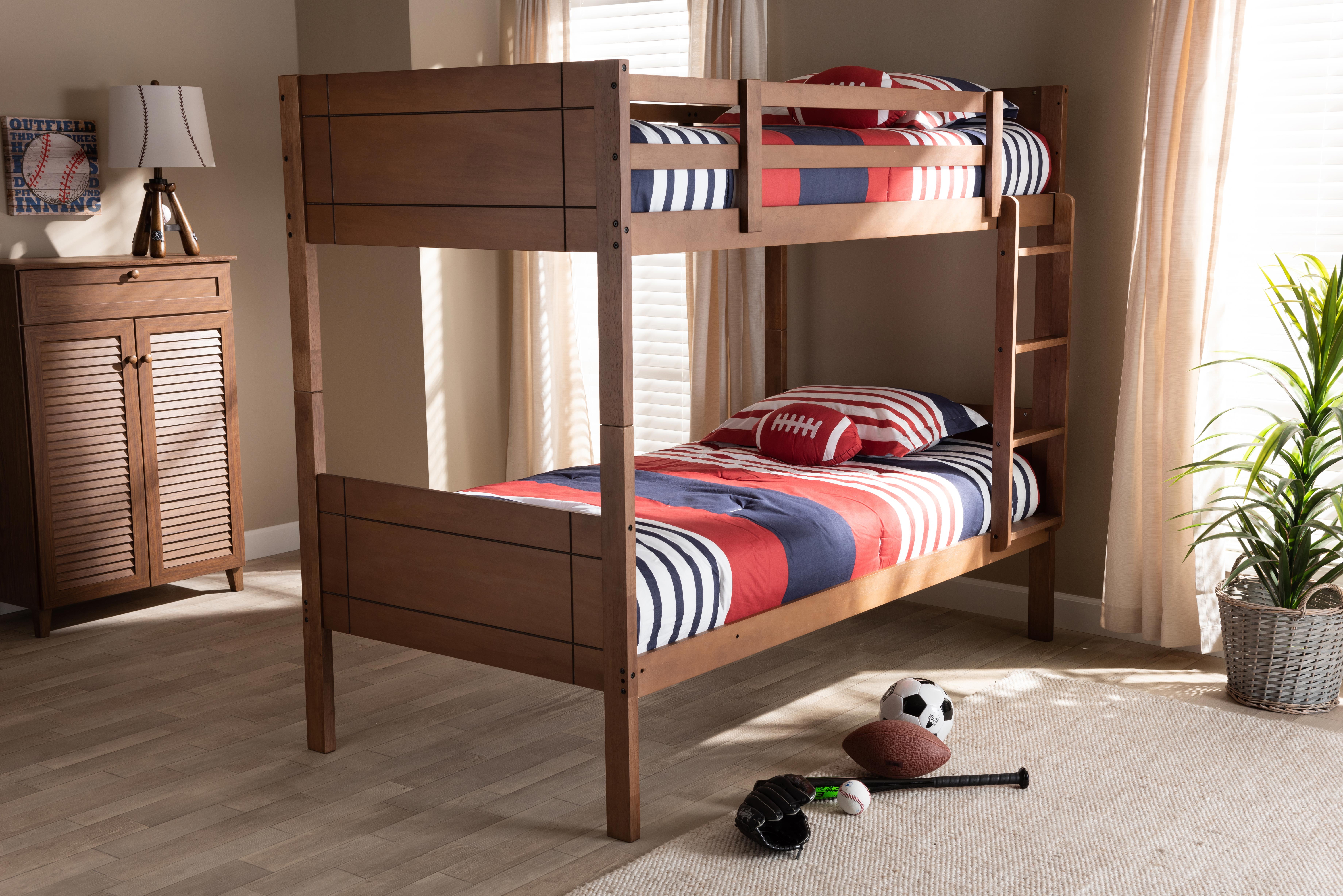 Baxton Studio Elsie Modern and Contemporary Walnut Brown Finished Wood Twin Size Bunk Bed