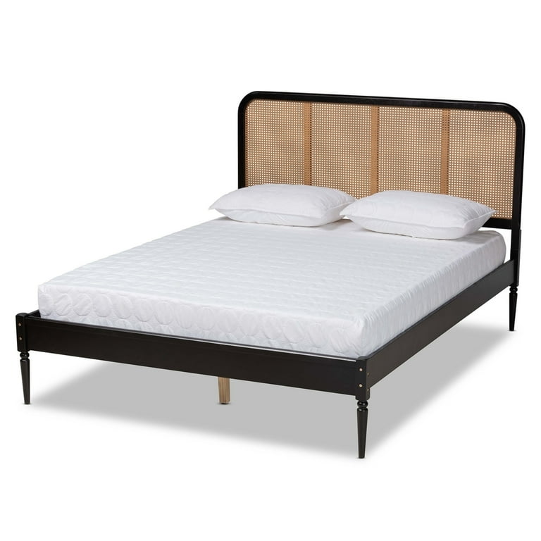 Baxton Studio Elston Mid-Century Modern Charcoal Finished Wood and Synthetic Rattan Queen Size Platform Bed Baxton Studio Elston Mid-Century Modern Charcoal Finished Wood and Synthetic Rattan Queen Size Platform Bed