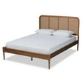 thumbnail image 1 of Baxton Studio Elston Mid-Century Modern Walnut Brown Finished Wood and Synthetic Rattan Full Size Platform Bed, 1 of 7