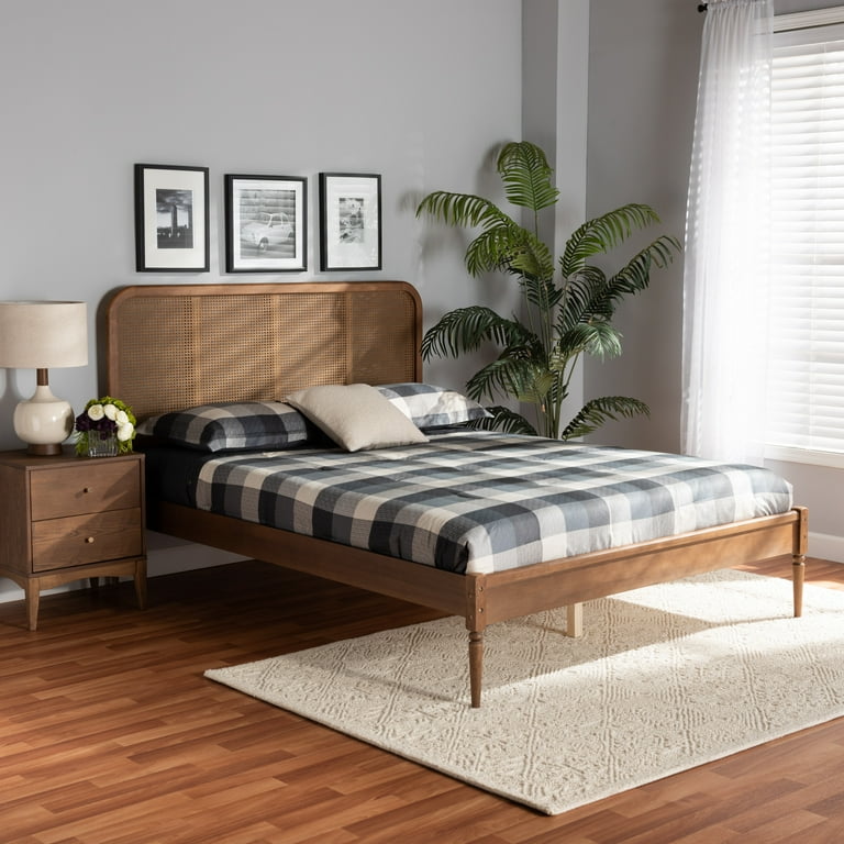 Baxton Studio Asami Mid-Century Modern Walnut Brown Finished Wood and Synthetic Rattan Full Size Platform Bed Baxton Studio Asami Mid-Century Modern Walnut Brown Finished Wood and Synthetic Rattan Full Size Platform Bed
