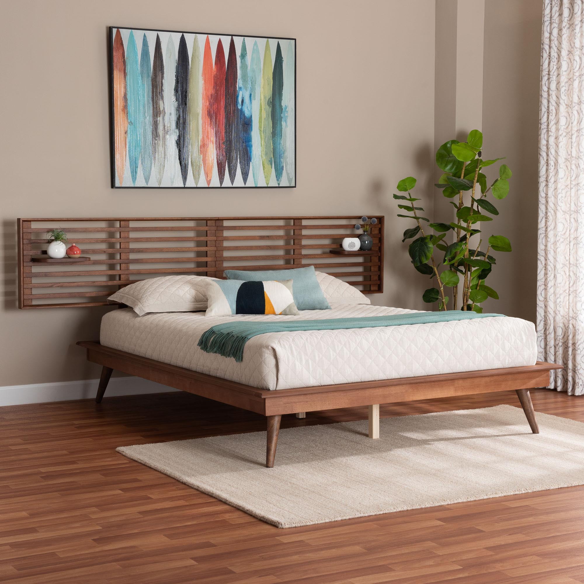 Baxton Studio Elvina Mid-Century Platform Bed, Queen, Ash Walnut
